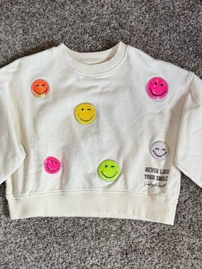 Smiley Patch Sweatshirt - Whiwith Neon Smiles beige(A-51)